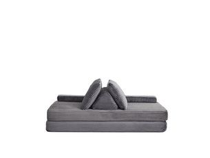 Canapé modulaire avec dossiers triangulaires - accoudoirs amovibles, velours côtelé gris 211,5 × 106,5 × 62 cm