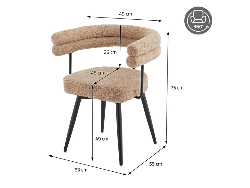 Ml-design lot de 6 chaises pivotantes marron en tissu teddy pieds en métal avec accoudoirs et dossier rotation 360° assise rembourrée ergonomique mobilier moderne pour salle à manger ou salon confort ECD Germany GmbH - Conforama E