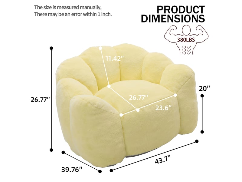  Fauteuil 1 places - 111x101x68cm - fleur en forme de lotus, chauffeuse rembourrée effet fourrure avec poignée - jaune  - Conforama E
