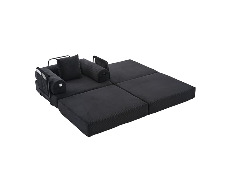  Fauteuil convertible 112 x 95 cm – noir – velours côtelé, coussin et rangement latéral pratique  - Conforama C