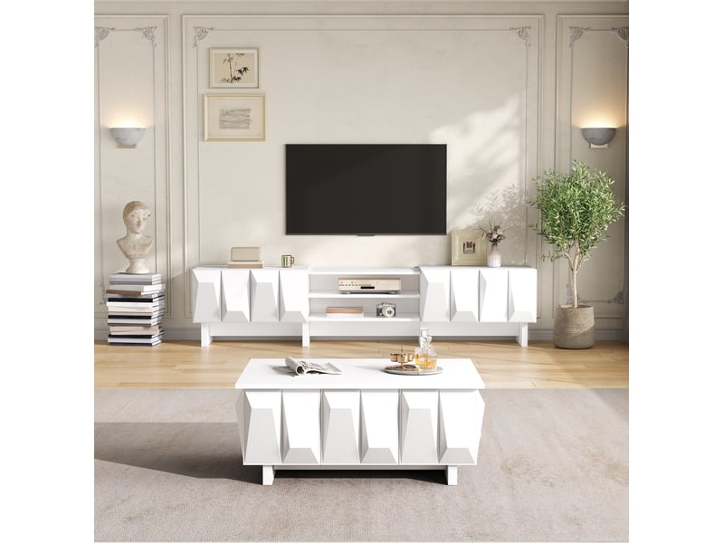  Ensemble meuble tv et table basse modenvie blanc en panneaux de particules avec rangements  - Conforama D