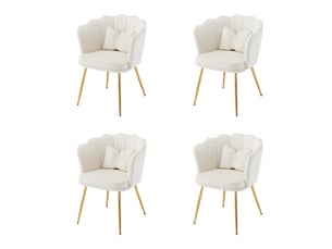 Lot de 4 chaises de salon, chaise rembourrée avec dossier en pétale, pieds en métal plaqué or et coussin papillon, beige, en velours