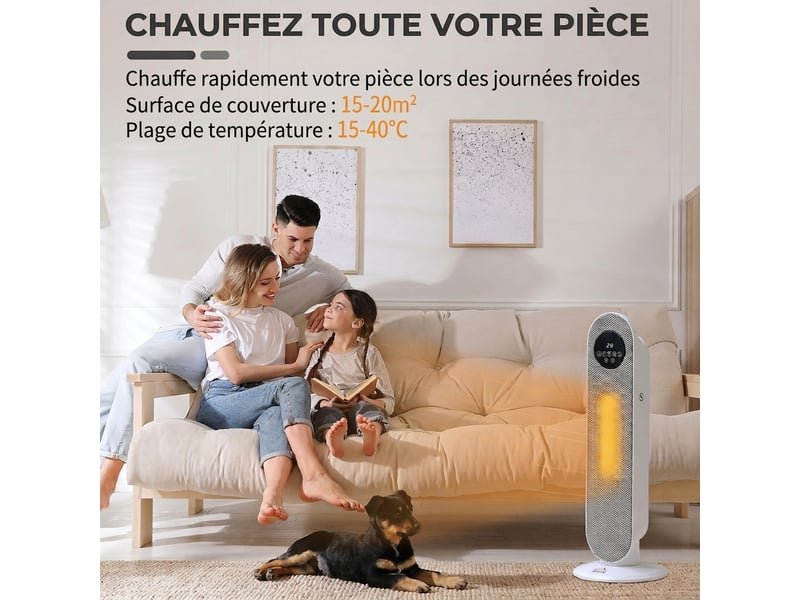  Radiateur électrique céramique ptc 2000w blanc chauffage d'appoint 2000w  - Conforama C