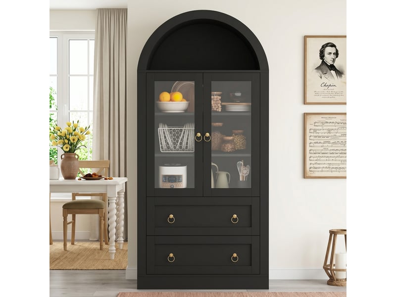 Armoire de rangement haute 80x36x170 cm avec portes vitrées et tiroirs noire - Conforama B