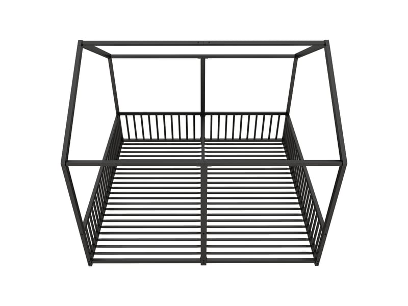  Lit superposé enfant en métal noir, lit 2 places avec barrières, échelle et forme de maison, 90x200 cm, sans matelas  - Conforama E