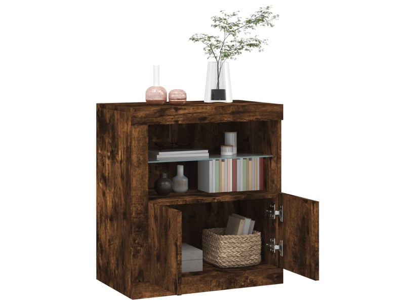 Buffet salon, buffet de rangement avec lumières led chêne fumé 60,5x37x67 cm  - Conforama E