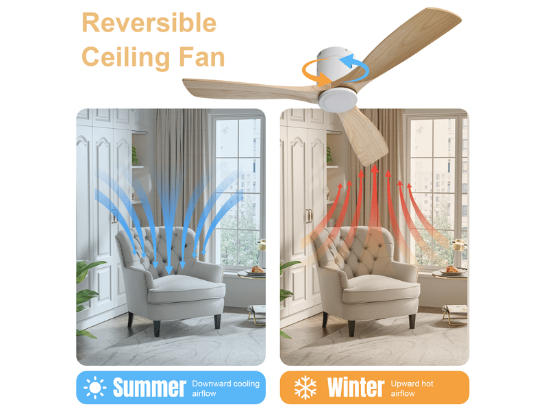  Ventilateur de plafond en métal et bois blanc, 132 cm, moteur dc, télécommande, 6 vitesses, minuterie  - Conforama C