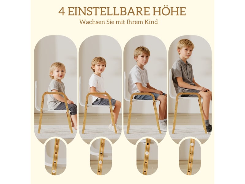  Ensemble de chaises en bois pour enfants, pieds antidérapants, 3-9 ans, hauteur réglable, blanc  - Conforama E