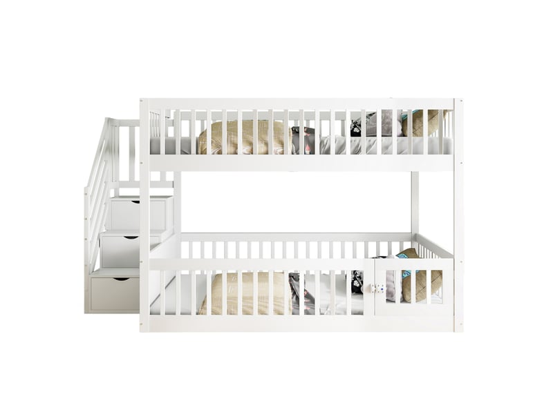  Lit superposé enfant 140x200 cm – blanc – escalier sécurisé avec 3 tiroirs de rangement – sans matelas  - Conforama A