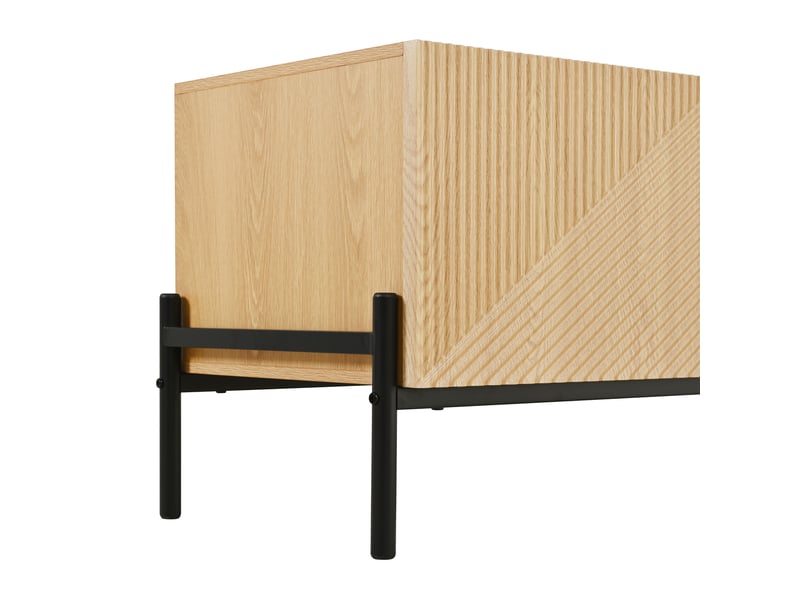  Meuble tv bois naturel 163 cm 4 portes, meuble tv moderne salon avec texture 3d et pieds en métal  - Conforama W