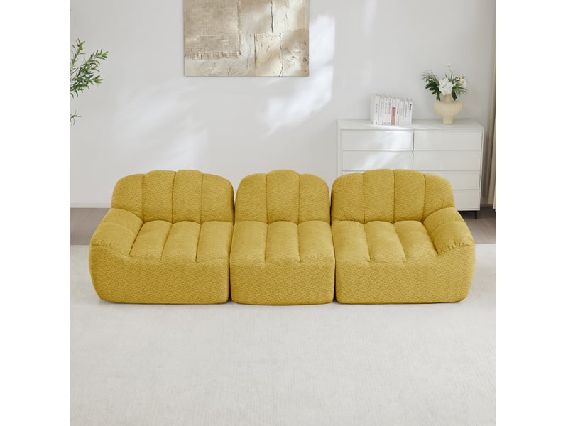 Canapé droit modulable 3 places en tissu bouclette jaune, sans structure, idéal pour le salon familial - Conforama B