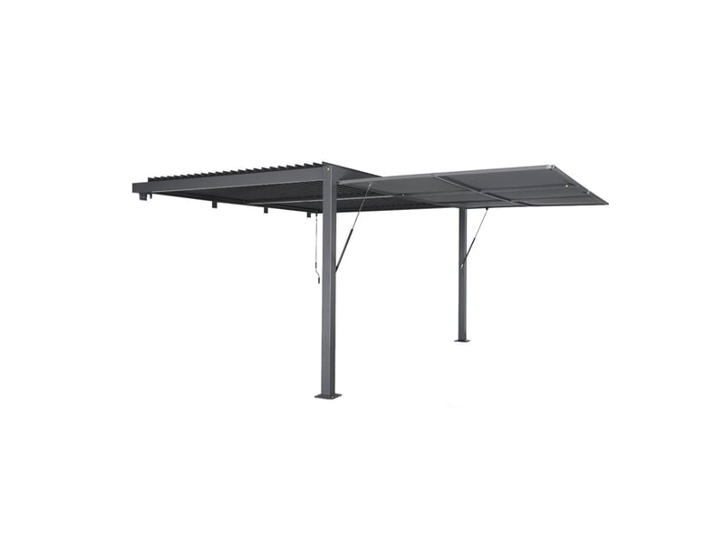 Pergola bioclimatique aluminium adossée 4x3m anthracite + 1 auvent 4m palace - Conforama C