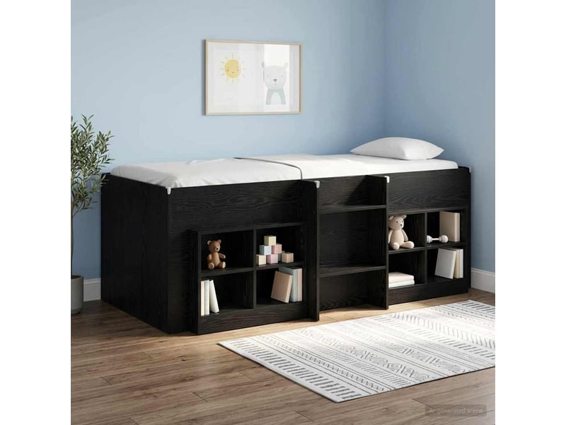 Cadre de lit élevé pour enfants - lit jeune chêne noir 80 x 200 cm - Conforama C