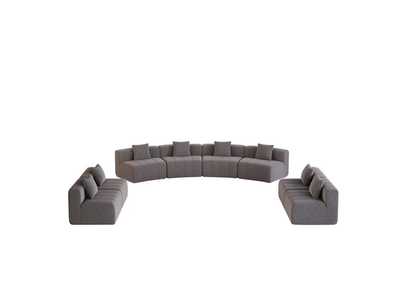 Canapé modulable chenille arrondi avec coussins gris - Conforama A