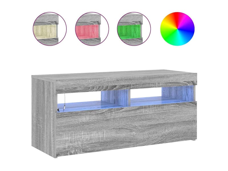  Meuble tv - banc tv - meuble de rangement avec lumières led sonoma gris 90x35x40 cm  - Conforama E