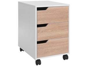 Caisson de bureau à roulettes, classeur à 3 tiroirs, meuble de rangement pour bureauétude, 40 x 50 x 57,5 cm, chêne et blanc