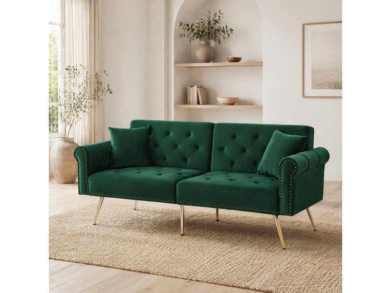  Canapé-lit 2 places modenvie en velours vert antique 173 x 75 cm dossier réglable 3 positions  - Conforama B