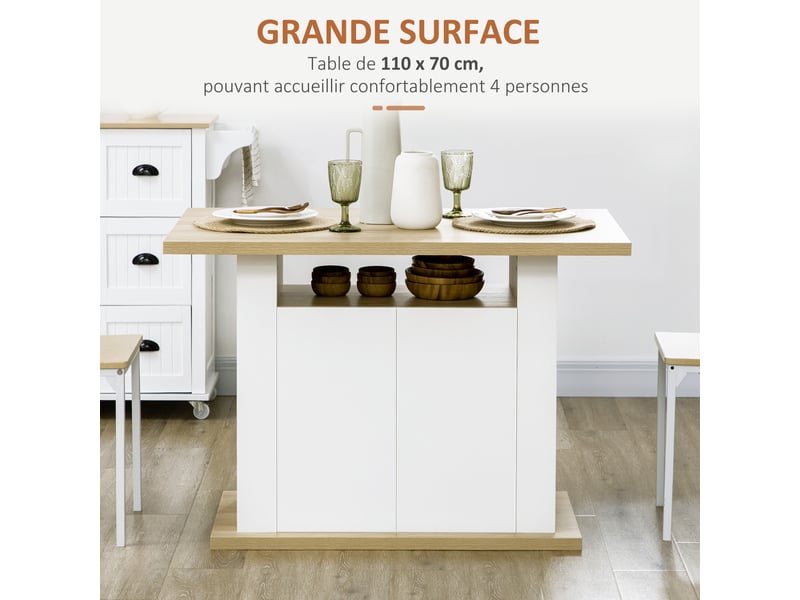 Ilot central cuisine table dim. 110l x 70l x 75,5h cm - avec grand plan de travail 4 personnes - Conforama E