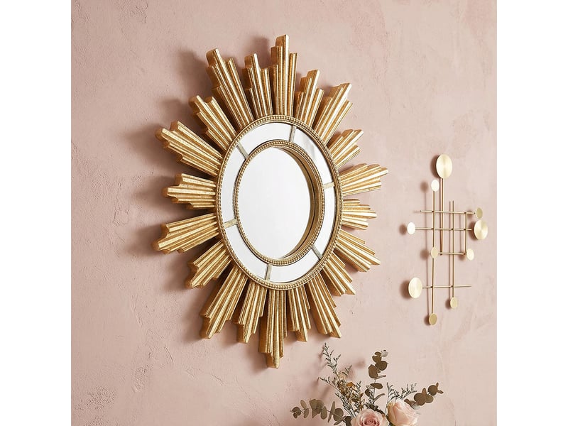  Miroir suspendu doré en forme de tournesol – miroir sculpté de style européen – décoration bohème pour salons et bureaux – 27,5 cm  - Conforama C