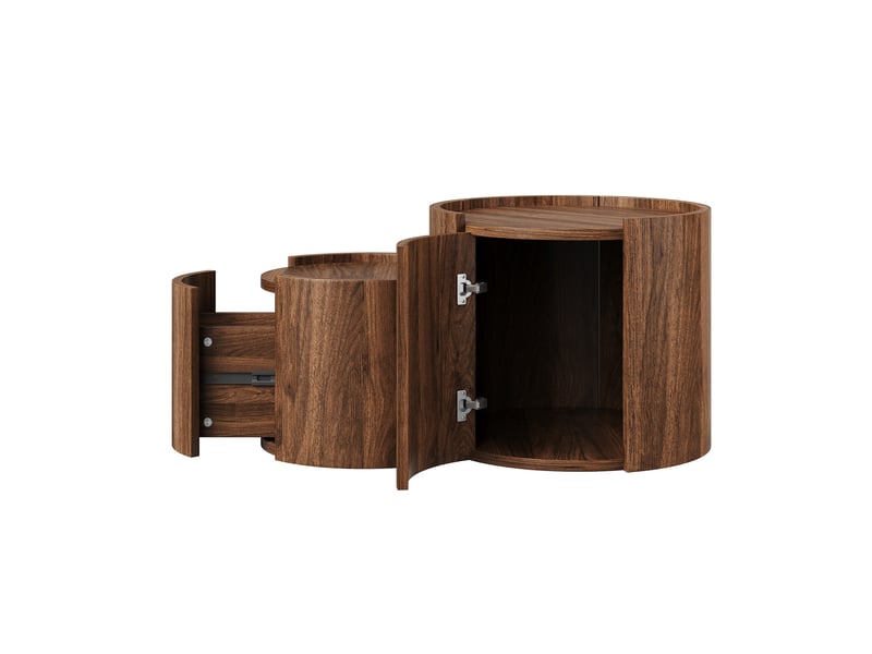  Table basse ronde 77,5 x 47,5 x 40 cm – noyer – rangement intégré, tiroirs et design arrondi  - Conforama A