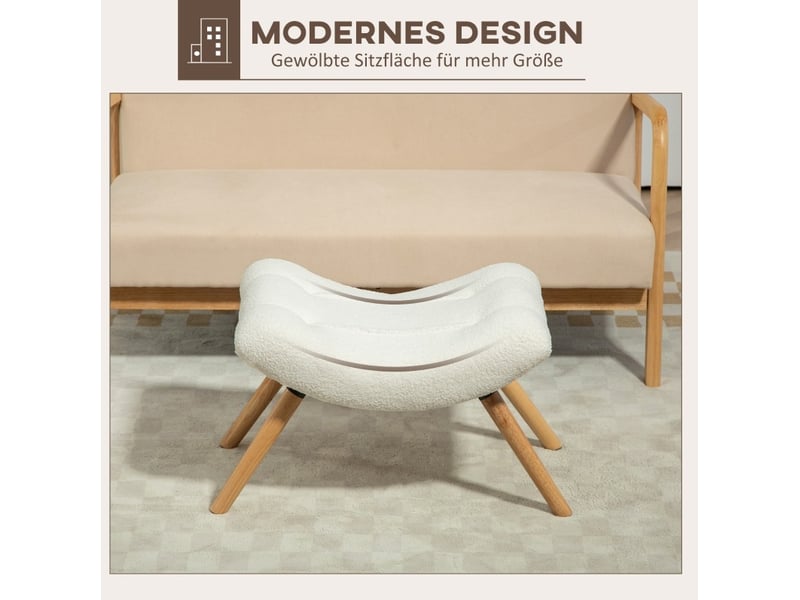  Tabouret repose-pieds 67 x 45 x 38 cm, blanc crème, polyester, pieds en bois de hêtre pour salon  - Conforama D