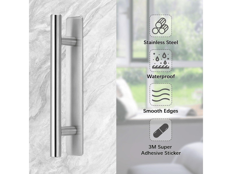  2 poignées adhésives pour meubles - en acier inoxydable sans perçage, pour armoires, réfrigérateurs, tiroirs et portes coulissantes  - Conforama D