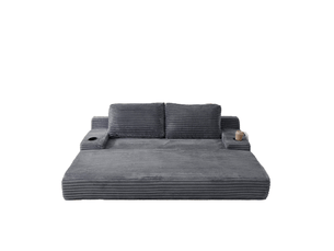 Canapé 2 places, transformable en lit, avec rangement intégré, avec coussins, en velours côtelé, coloris gris, l180 x p85 x h62 cm