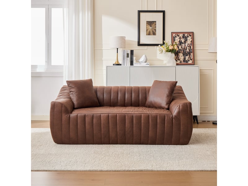 Canapé droit fixe 2 places en tissu marron 187 x 95 x 80 cm, capitonnage vertical, pour salon, bureau ou chambre W3245P515678 - Conforama B