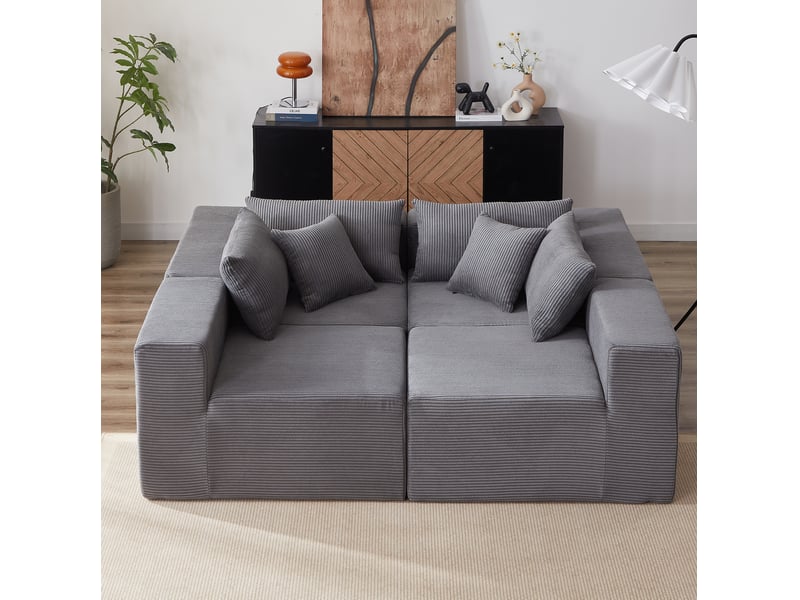  Canapé d'angle modulable 4 places en velours côtelé evryae  - Conforama D