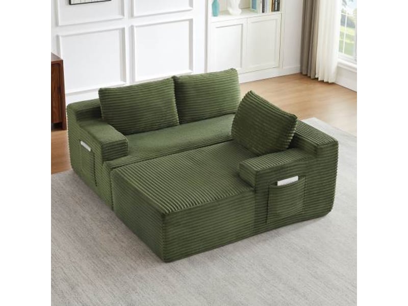  Canapé d’angle l (à droite) modulable 4 places 238 x 152 x 66 cm, assise profonde, convertible et sans montage, velours côtelé, vert OMNIGLINT TRADING LTD - Conforama E