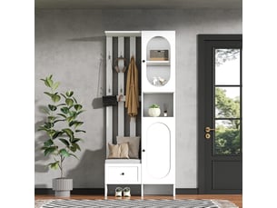 Ensemble de vestiaire 85x33,5x200 cm blanc avec banc à chaussures, 2 armoires et portes en verre trempé