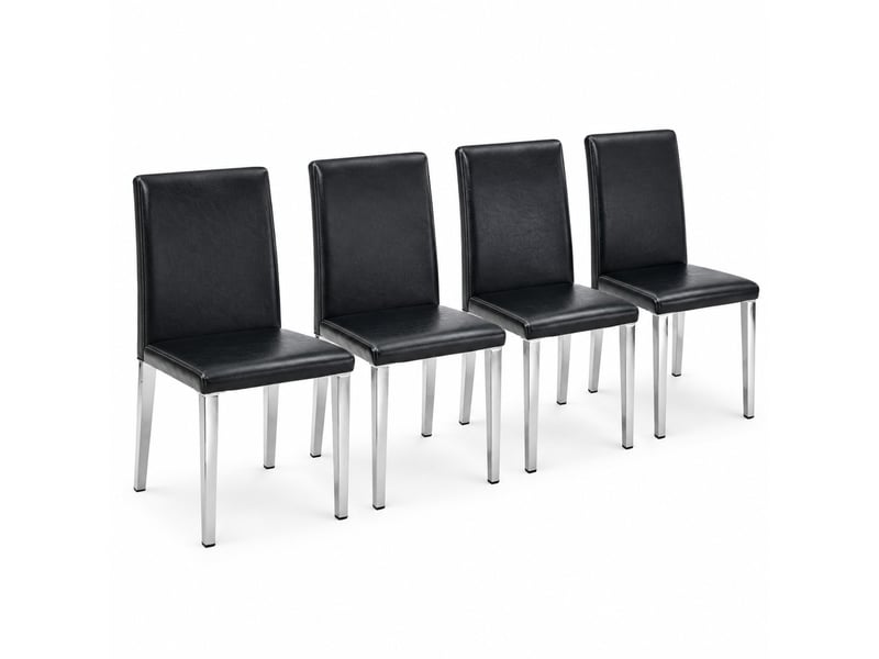  Lot de 4 chaises rembourrées en métal et cuir pu noir et argenté  - Conforama A