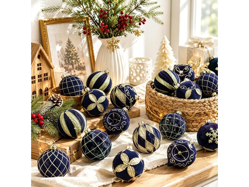  Lot de 16 boules de noël 8 cm, décorations suspendues pour sapin de noël, ornements de fête pour maison, bleu foncé  - Conforama D