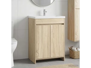 Meuble sous lavabo de salle de bain, commode chêne sonoma shl3184