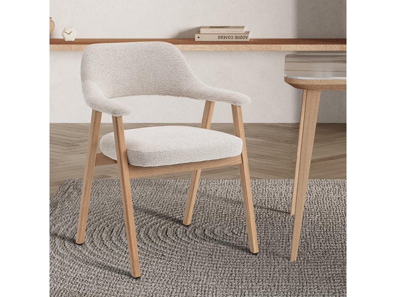 Coralie - chaise de repas en tissu beige pieds chêne massif clair CORALIE-BEI-BOIC - Conforama B