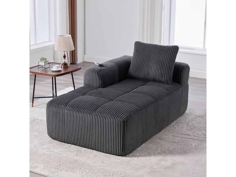 Canapé 2 places en velours côtelé gris foncé avec porte-gobelets intégrés et poches latérales pratiques - Conforama W