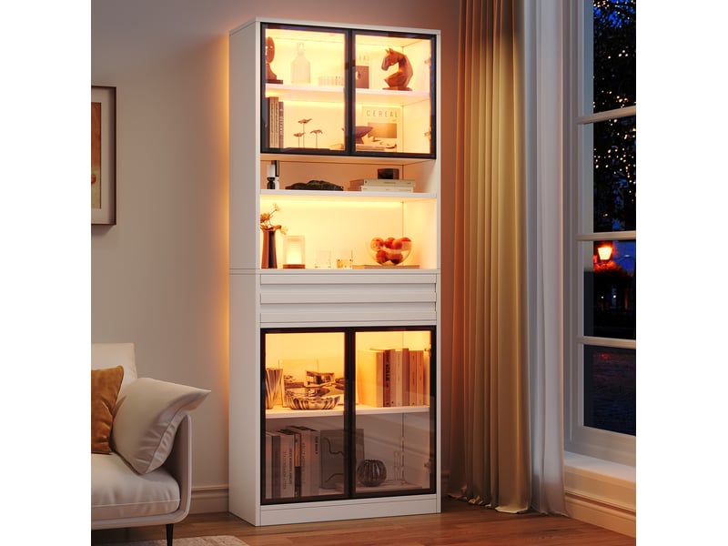  Vitrine 80x35x200 cm led rgb 4 portes vitrées mdf blanche  - Conforama B