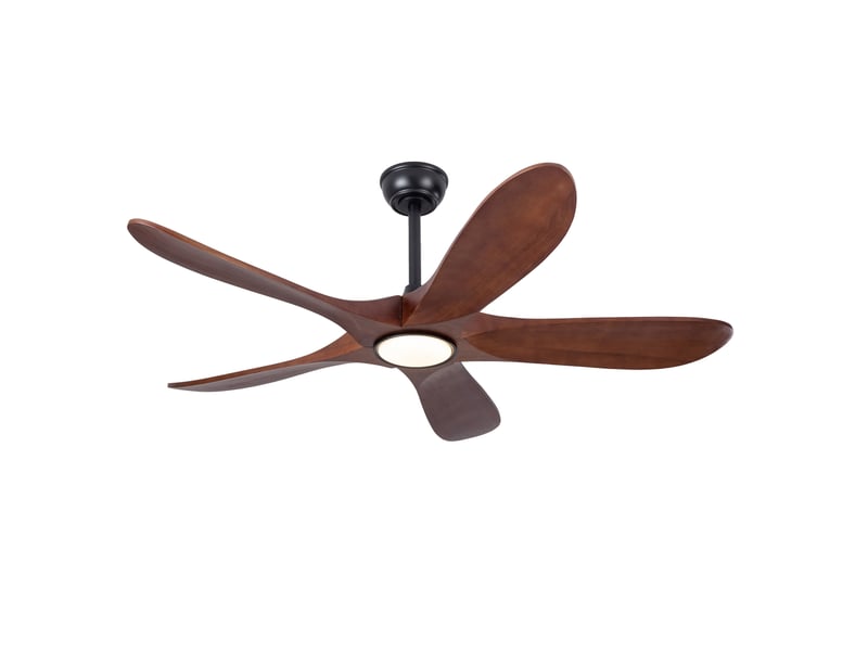  Ventilateur de plafond 132 cm avec éclairage, 5 pales en bois noyer et noir  - Conforama A