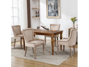 Chaise de salle à manger lot de 4 avec dossier rembourré et clous décoratifs, en velours beige et bois