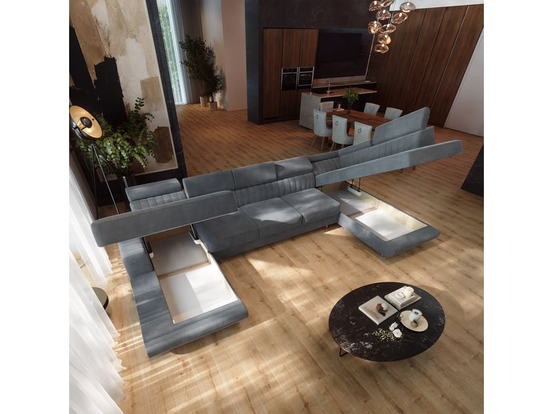  Canapé d'angle gaian, velours gris  - Conforama C