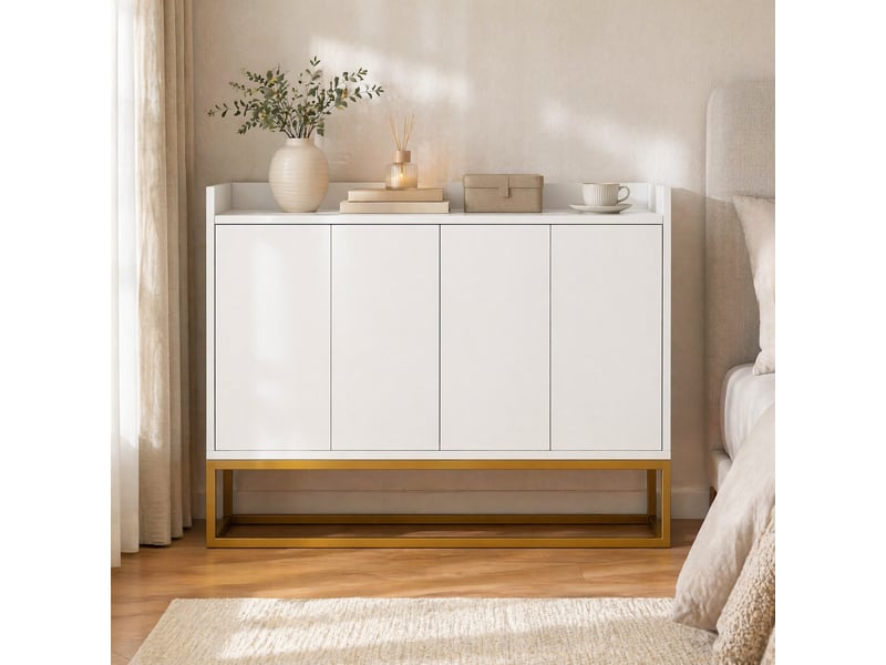  Buffet 4 portes avec étagères réglables à ouverture par pression pour cuisine 120×30×80 cm blanc  - Conforama B