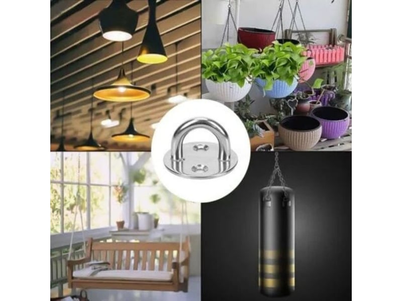 12 pièces platine oeil inox m5 platine ancrage inox 304 crochet oeillet plaque a oeillet crochets de plafond support anneau mural, transparent XLH-ZLS-013713ZLS - Conforama B
