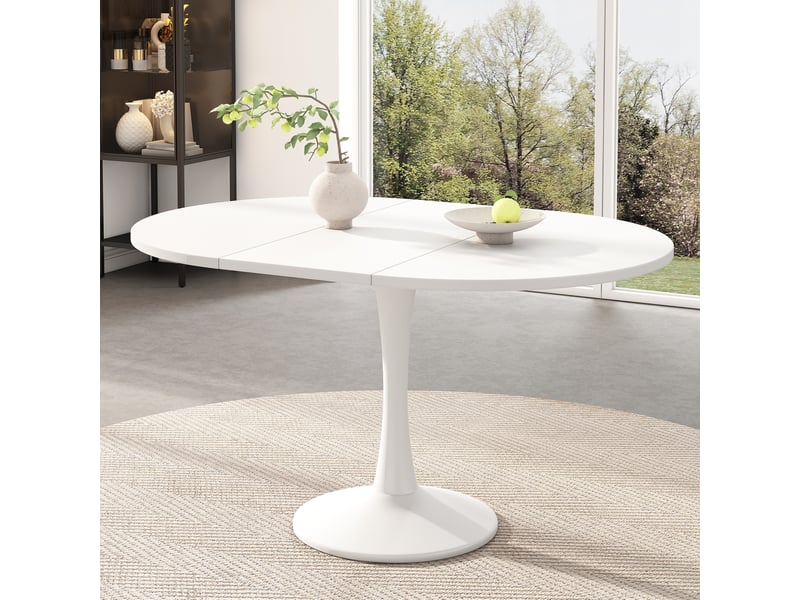 Table à manger extensible ovale 100140 x 100 x 75 cm, mdf et fer, blanche - Conforama B