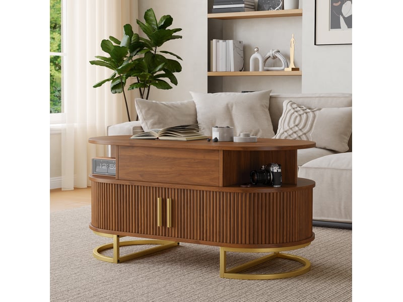  Table basse 100x50x64 cm ovale réglable en hauteur mdf noyer  - Conforama B
