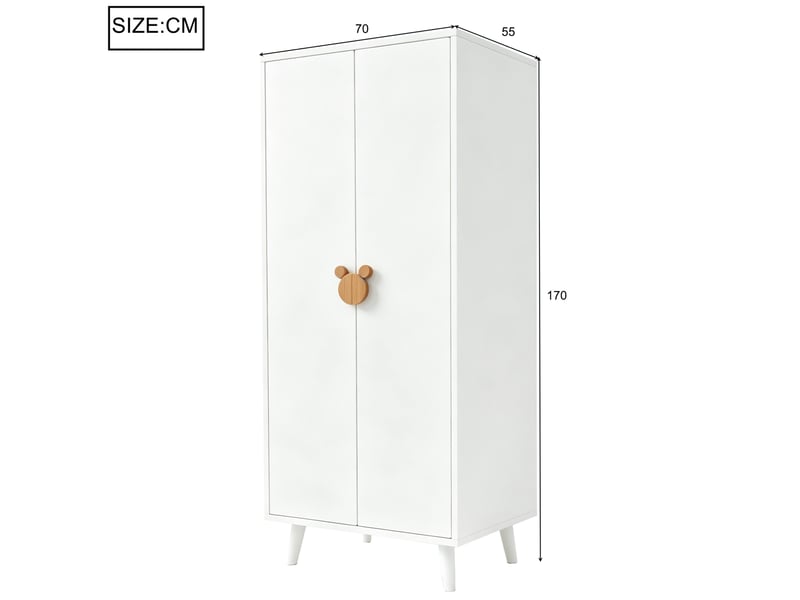  Armoire 70x55x170 cm à deux portes en mdf blanc avec grands rangements, poignées design et pieds surélevés  - Conforama C