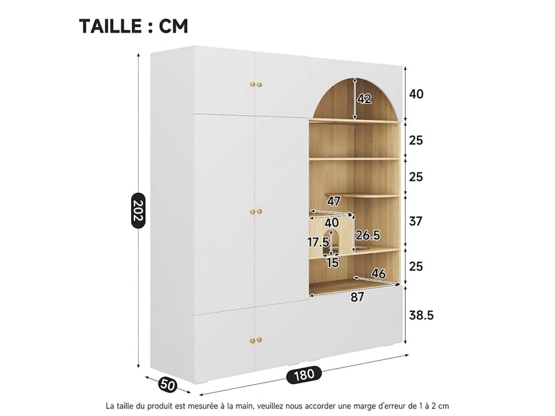 Armoire multifonction 3 en 1 ensemble vestiaire avec penderie et mur d'escalade 270x50x200cm blancbois - Conforama W