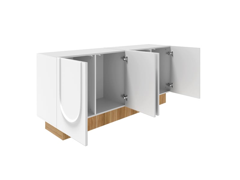 Buffet blanc, 4 portes, rangement, design moderne, angles arrondis, finition haut de gamme - panneaux de particules - 160x38x75cm - Conforama C