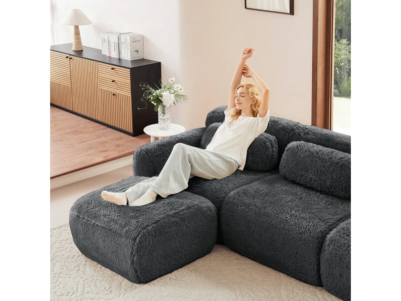  Canapé droit 4 places en tissu bouclette gris, 378 cm, sans structure rigide W3325S00187 - Conforama C