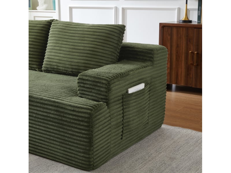  Canapé-lit d'angle gauche modulable 4 places 238x152x66 cm vert en velours côtelé, assise profonde  - Conforama D