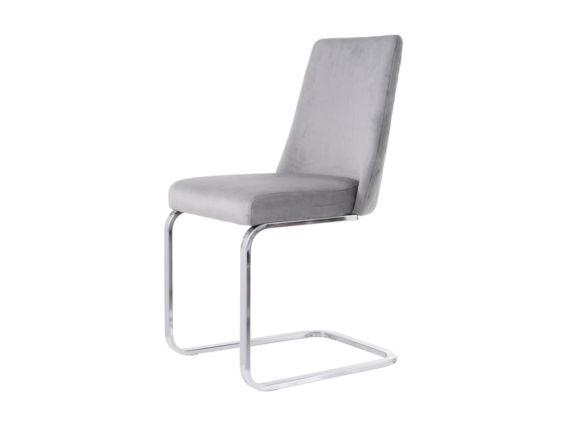  Chaise de salle à manger lot de 4 à dossier capitonné  - pieds en métal, velours gris et argenté  - Conforama E